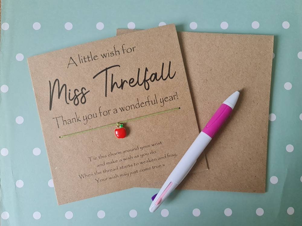 Personalised Teacher Thank You Gift Wish Bracelet Card
