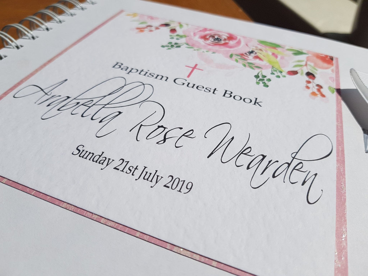 Personalised Pink Floral Christening Guest Book