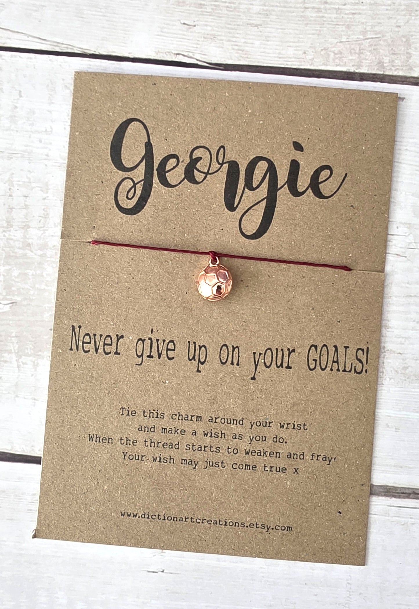 Personalised Football Wish Bracelet Card/ Motivational Gift