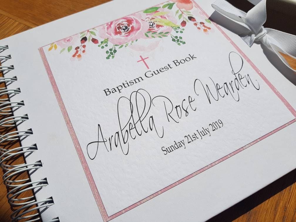 Personalised Pink Floral Christening Guest Book