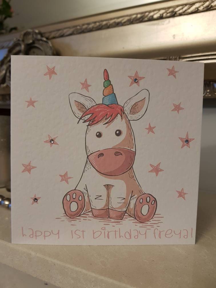 Personalised Unicorn First Birthday Card