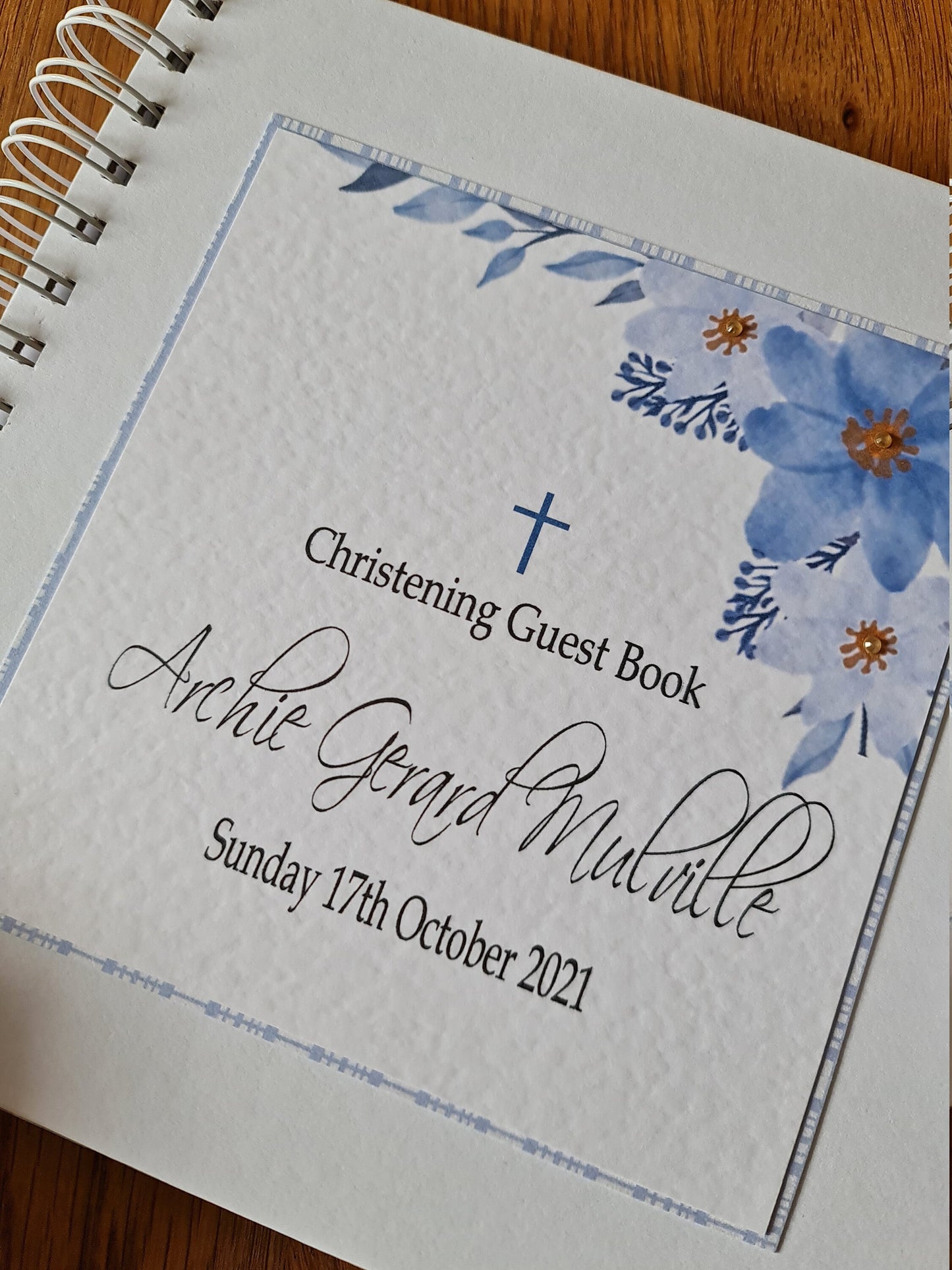 Personalised Blue Floral Christening Guest Book