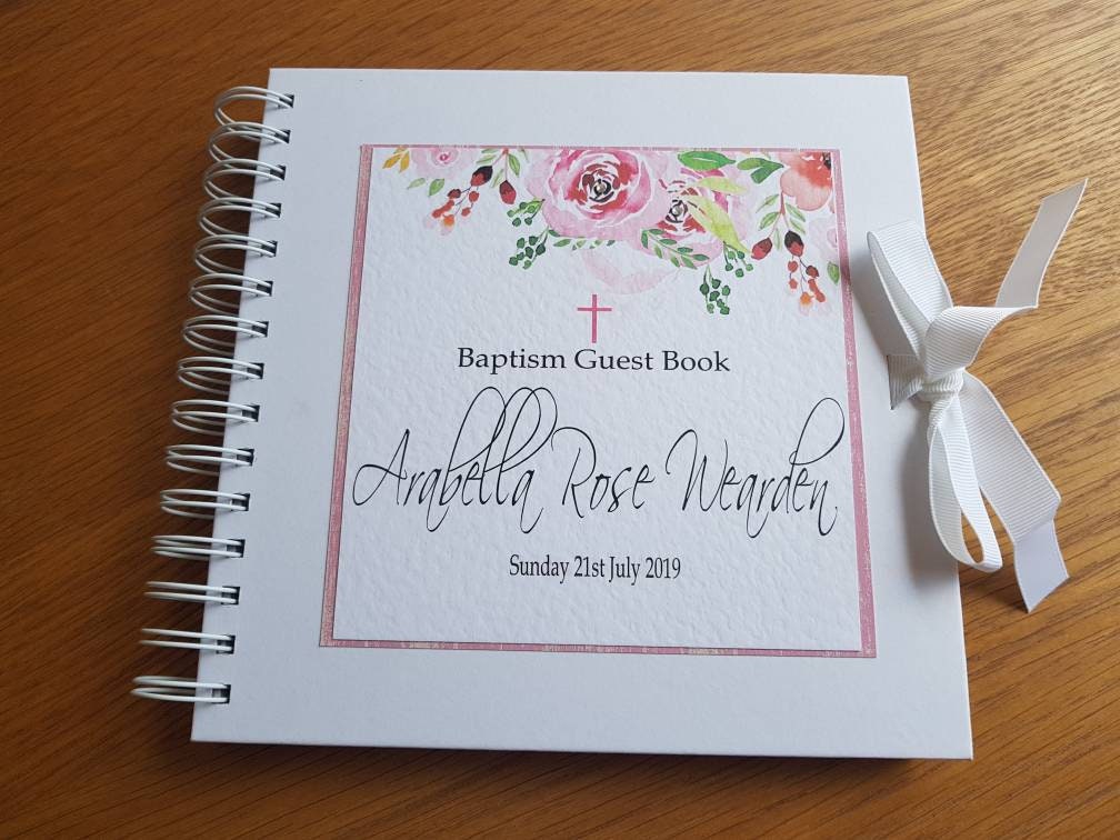 Personalised Pink Floral Christening Guest Book