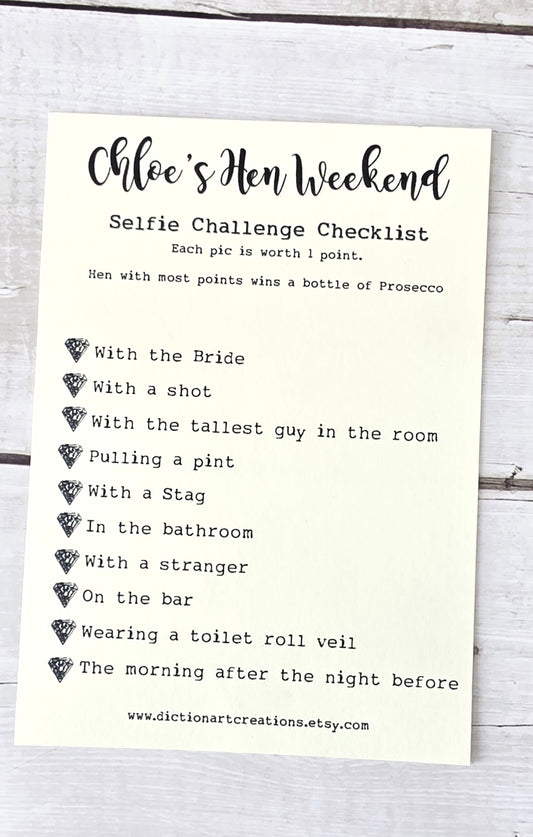 Hen Party Selfie Challenge Cards Pack