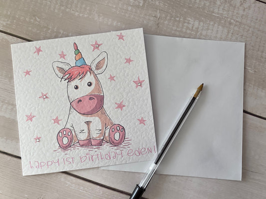 Personalised Unicorn Birthday Card