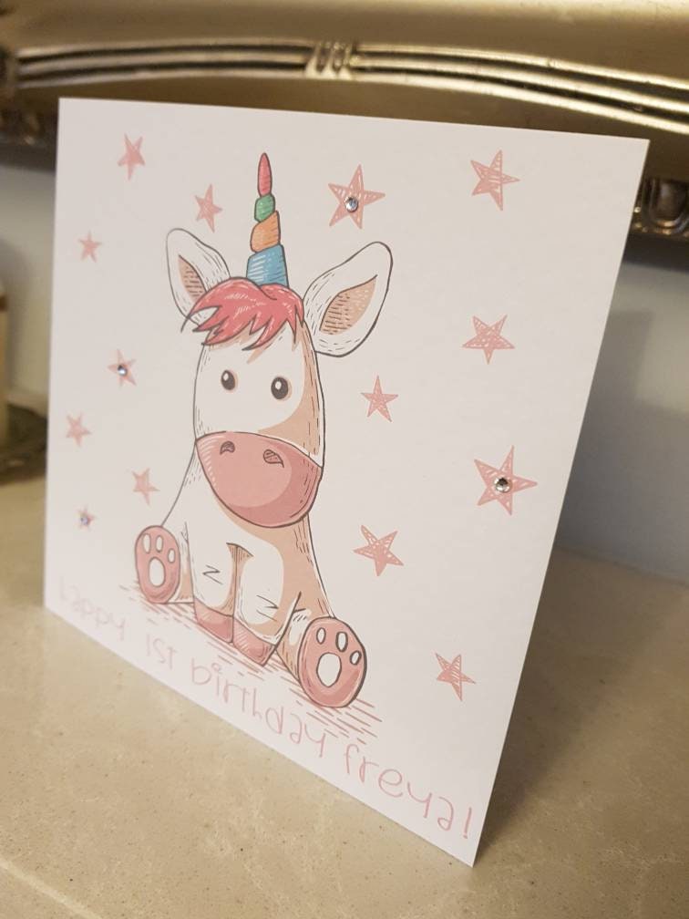 Personalised Unicorn First Birthday Card