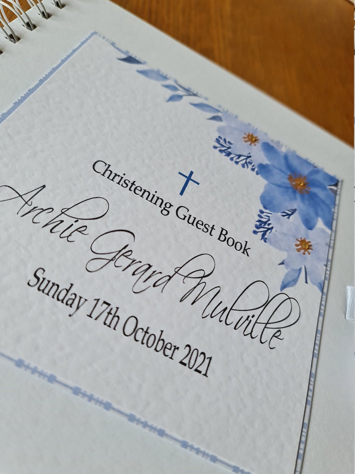 Personalised Blue Floral Christening Guest Book