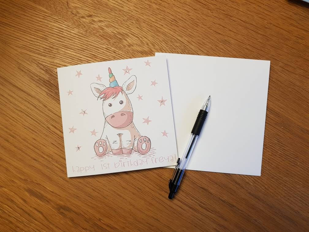 Personalised Unicorn First Birthday Card