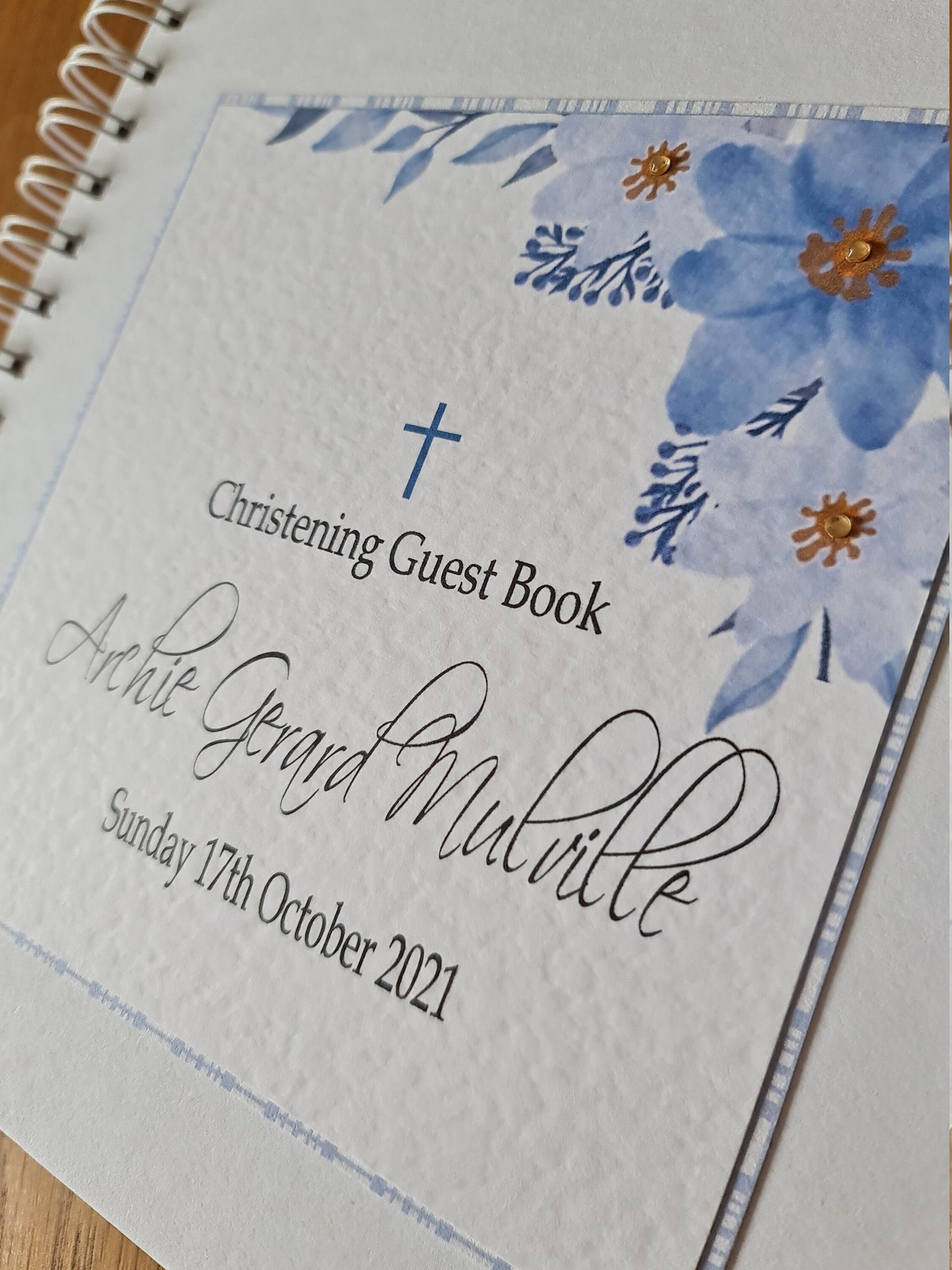 Personalised Blue Floral Christening Guest Book
