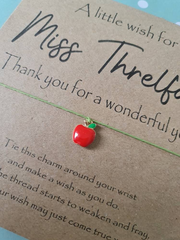 Personalised Teacher Thank You Gift Wish Bracelet Card