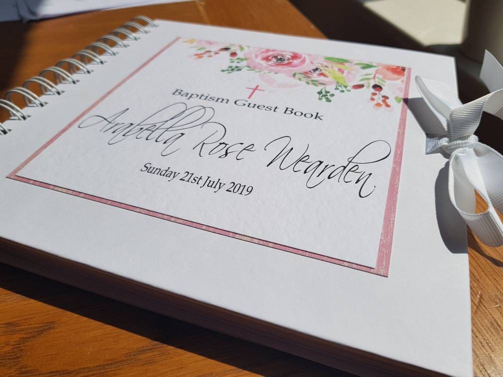 Personalised Pink Floral Christening Guest Book