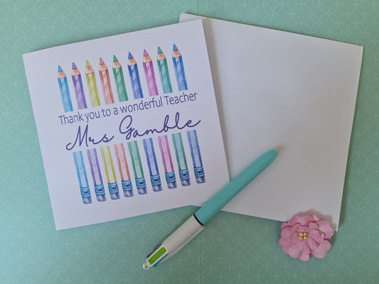 Personalised Teacher Thank You Card
