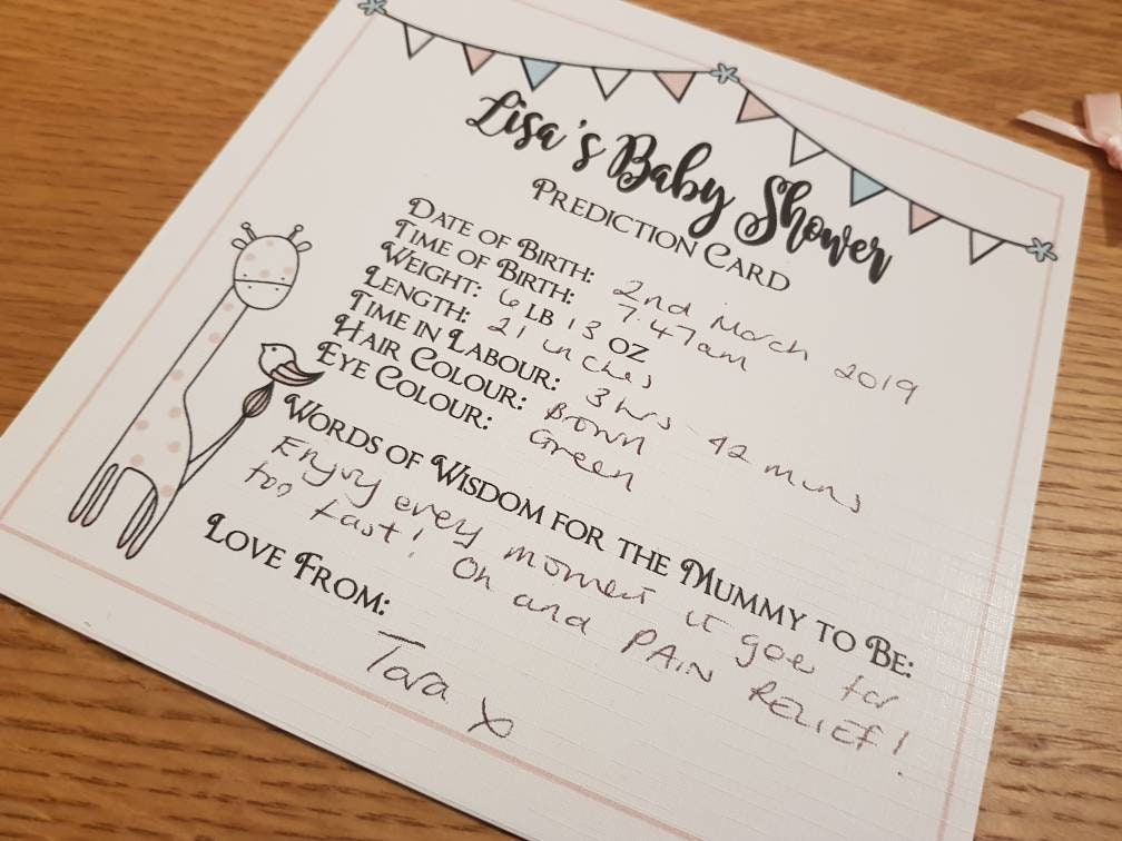 Personalised Baby Shower Prediction Cards Girl