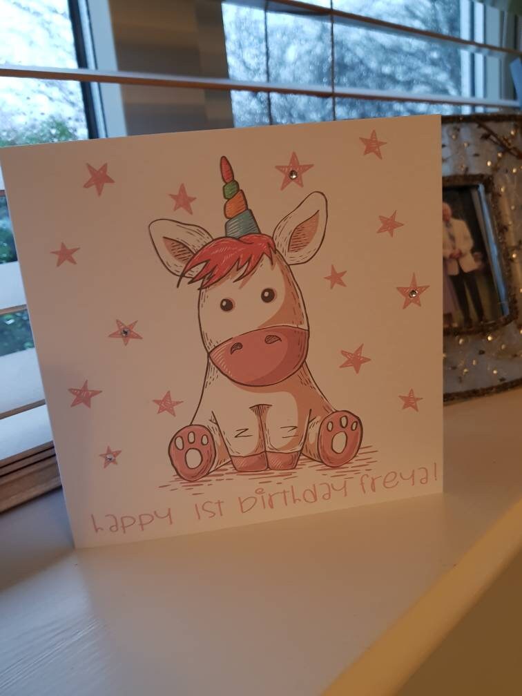Personalised Unicorn First Birthday Card