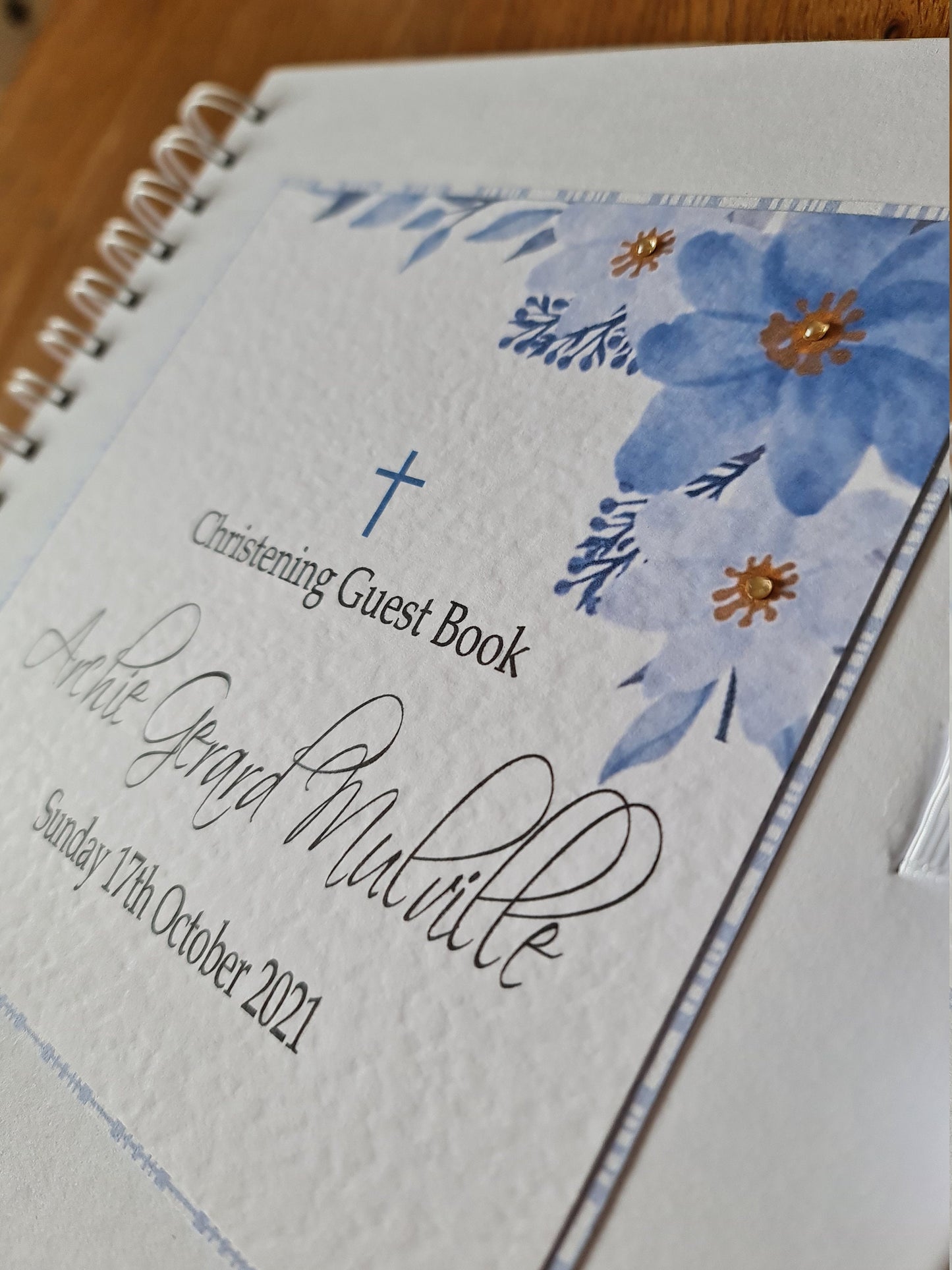 Personalised Blue Floral Christening Guest Book