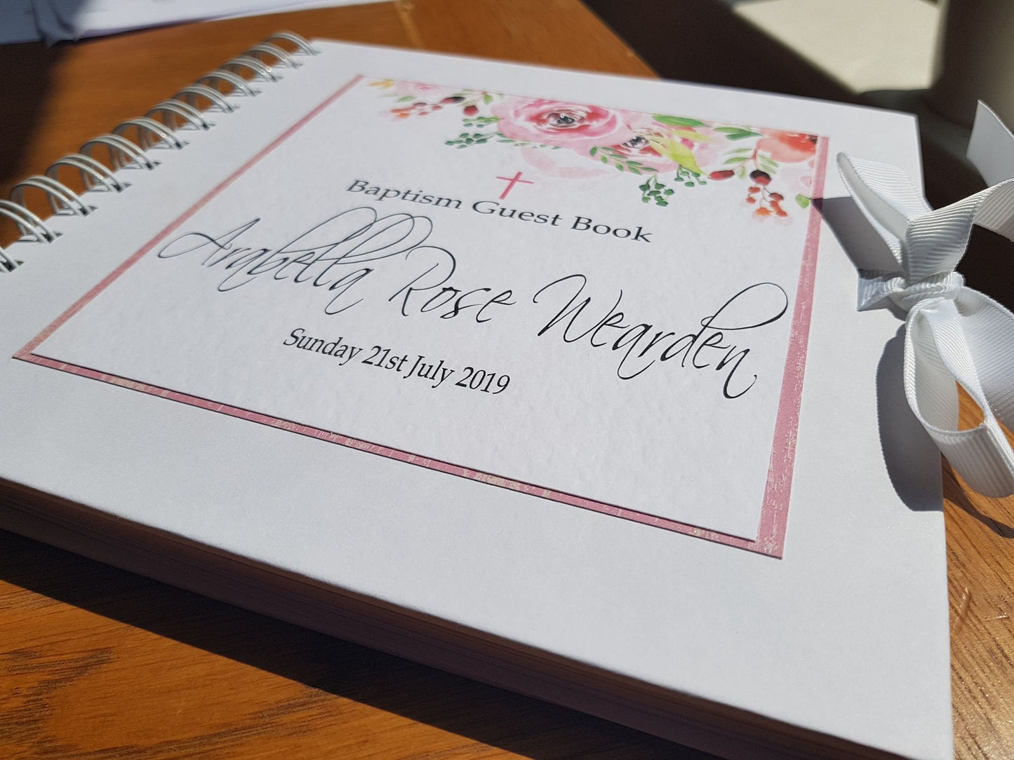 Personalised Pink Floral Christening Guest Book