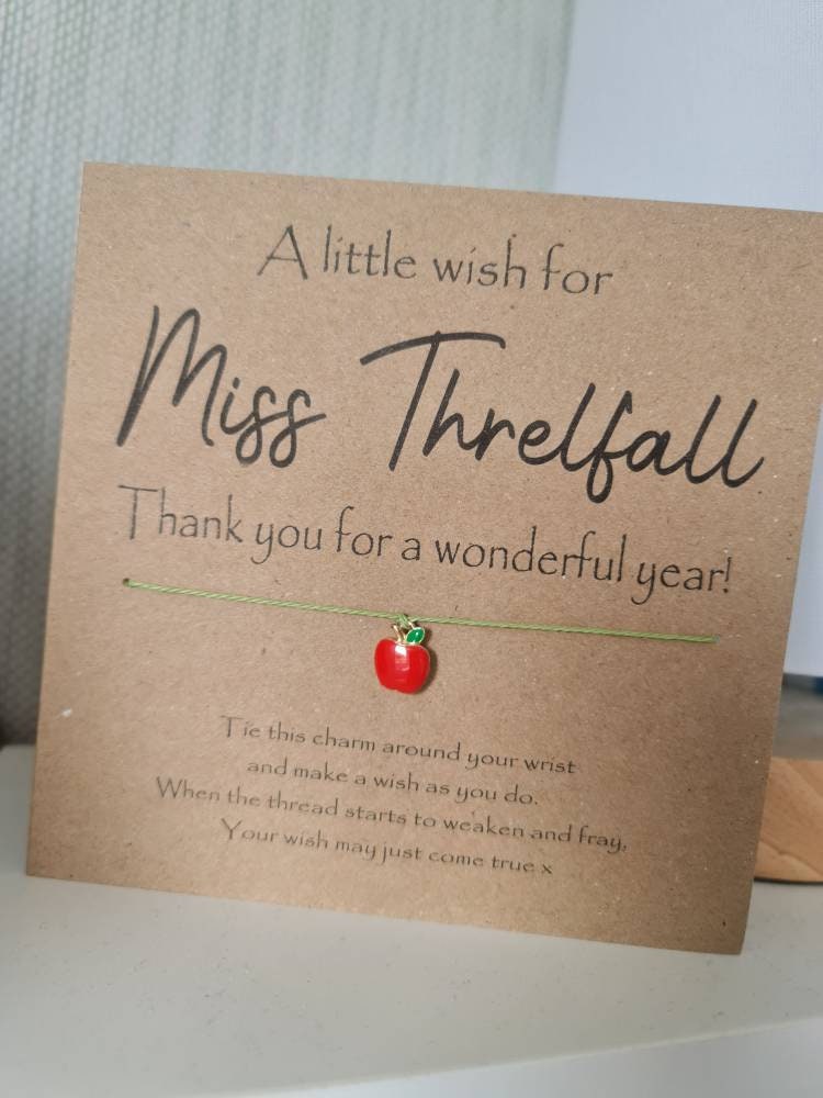 Personalised Teacher Thank You Gift Wish Bracelet Card