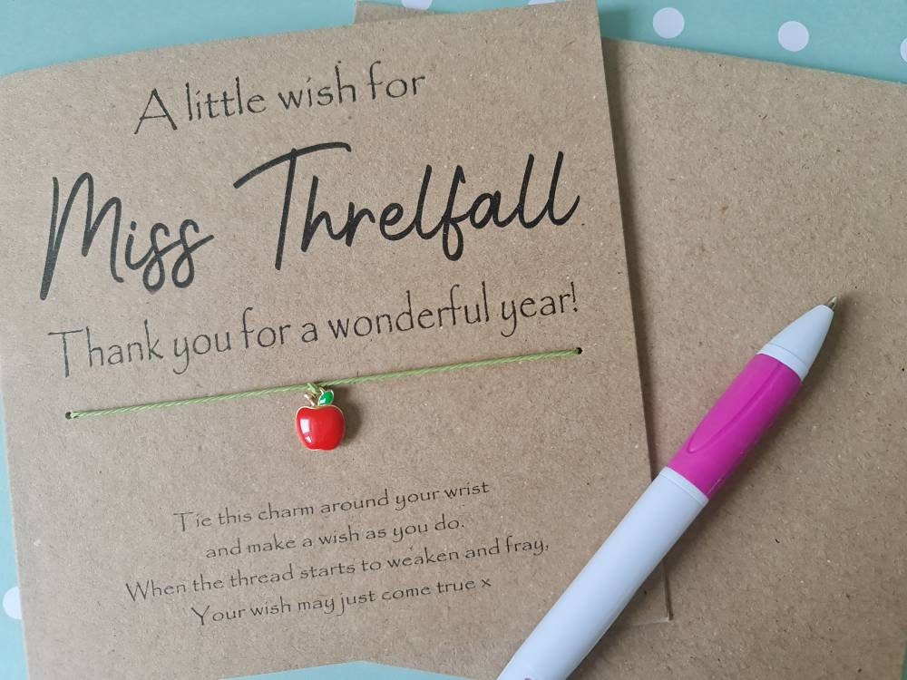 Personalised Teacher Thank You Gift Wish Bracelet Card