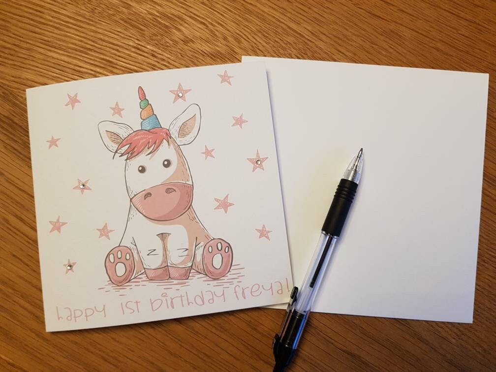 Personalised Unicorn First Birthday Card