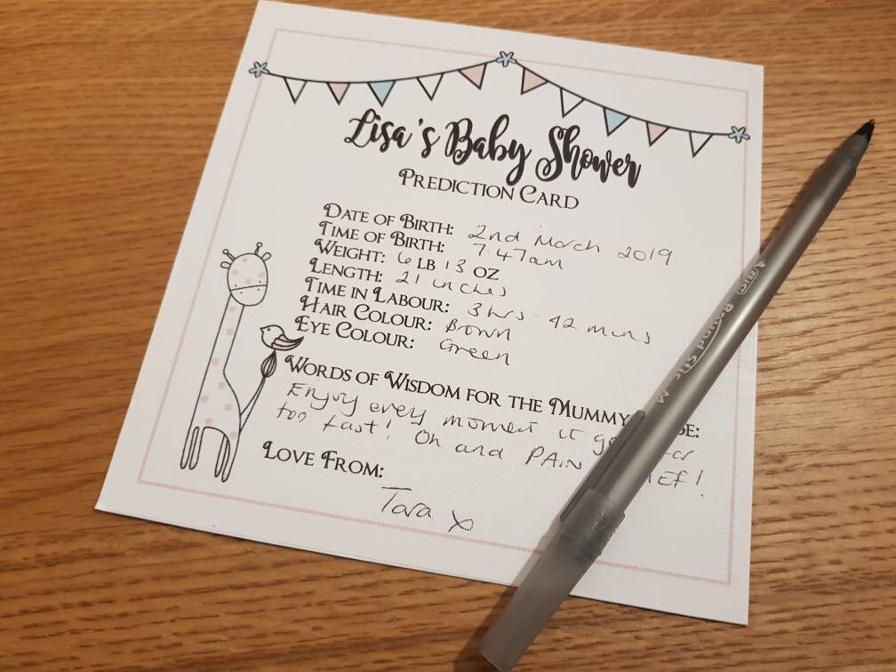 Personalised Baby Shower Prediction Cards Boy