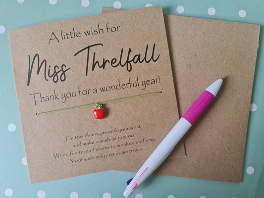 Personalised Teacher Thank You Gift Wish Bracelet Card