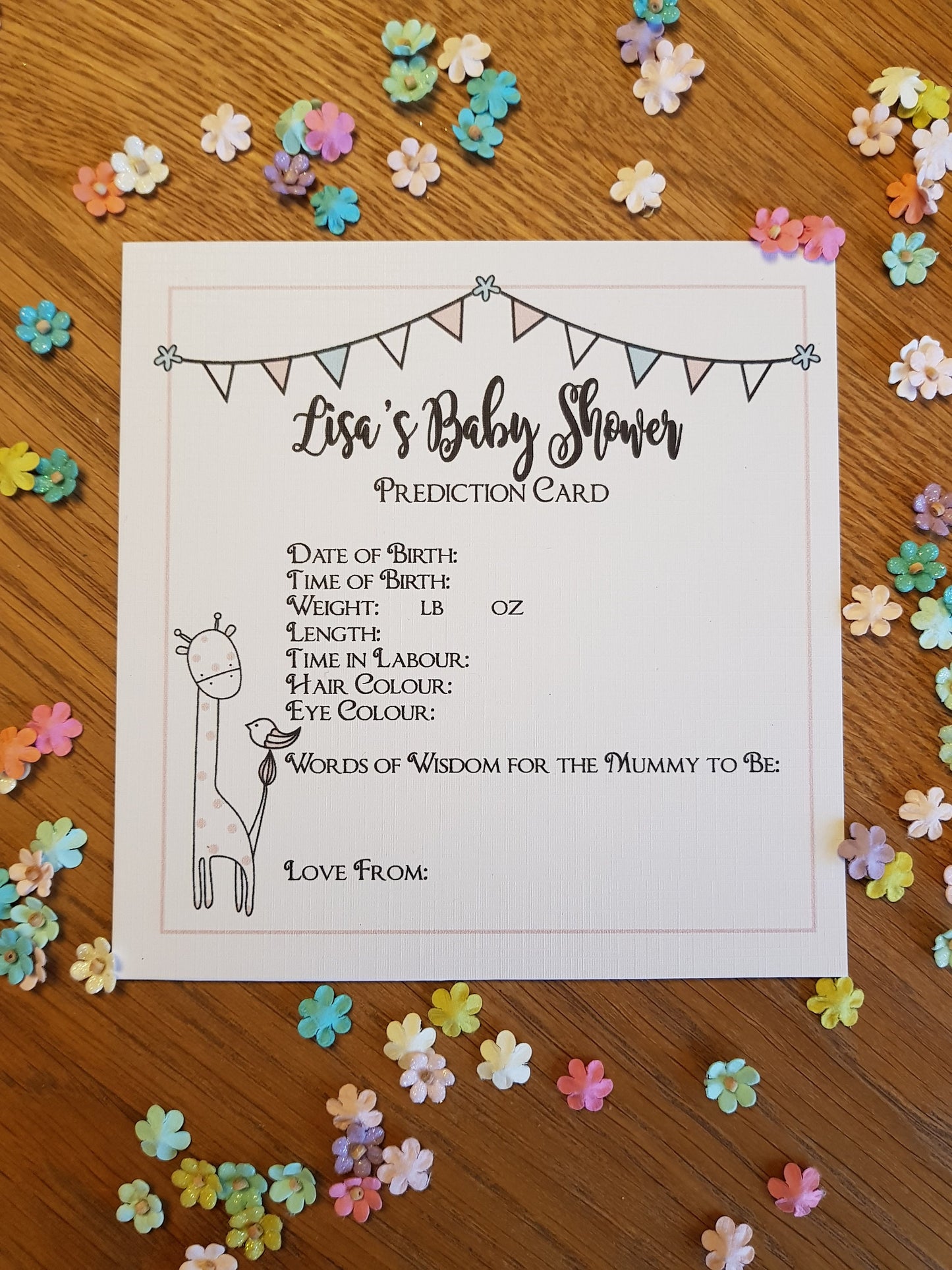 Personalised Baby Shower Prediction Cards Girl