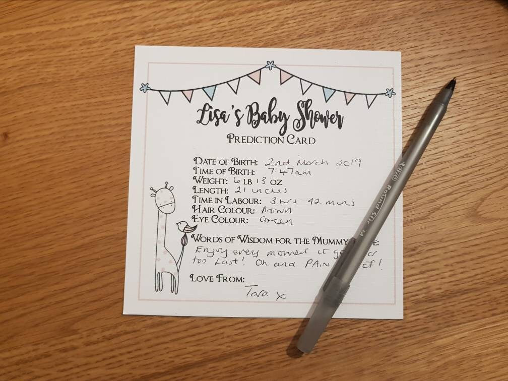 Personalised Baby Shower Prediction Cards Boy