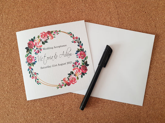 Personalised Wedding Acceptance/ RVSP Card