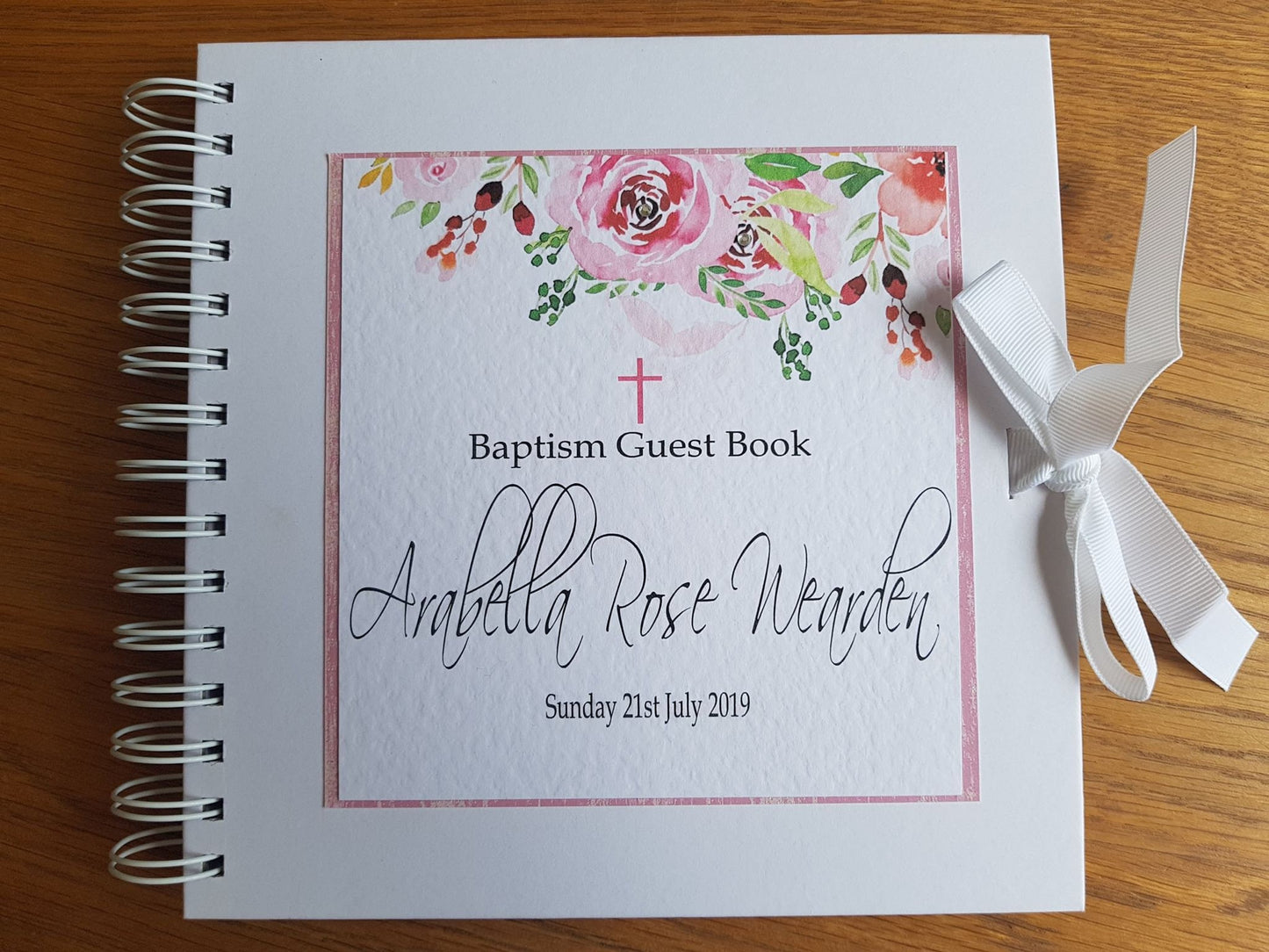 Personalised Pink Floral Christening Guest Book