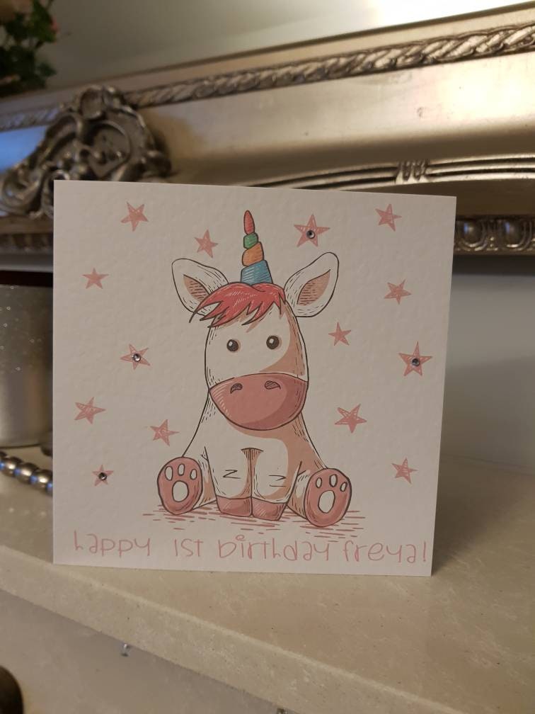 Personalised Unicorn First Birthday Card